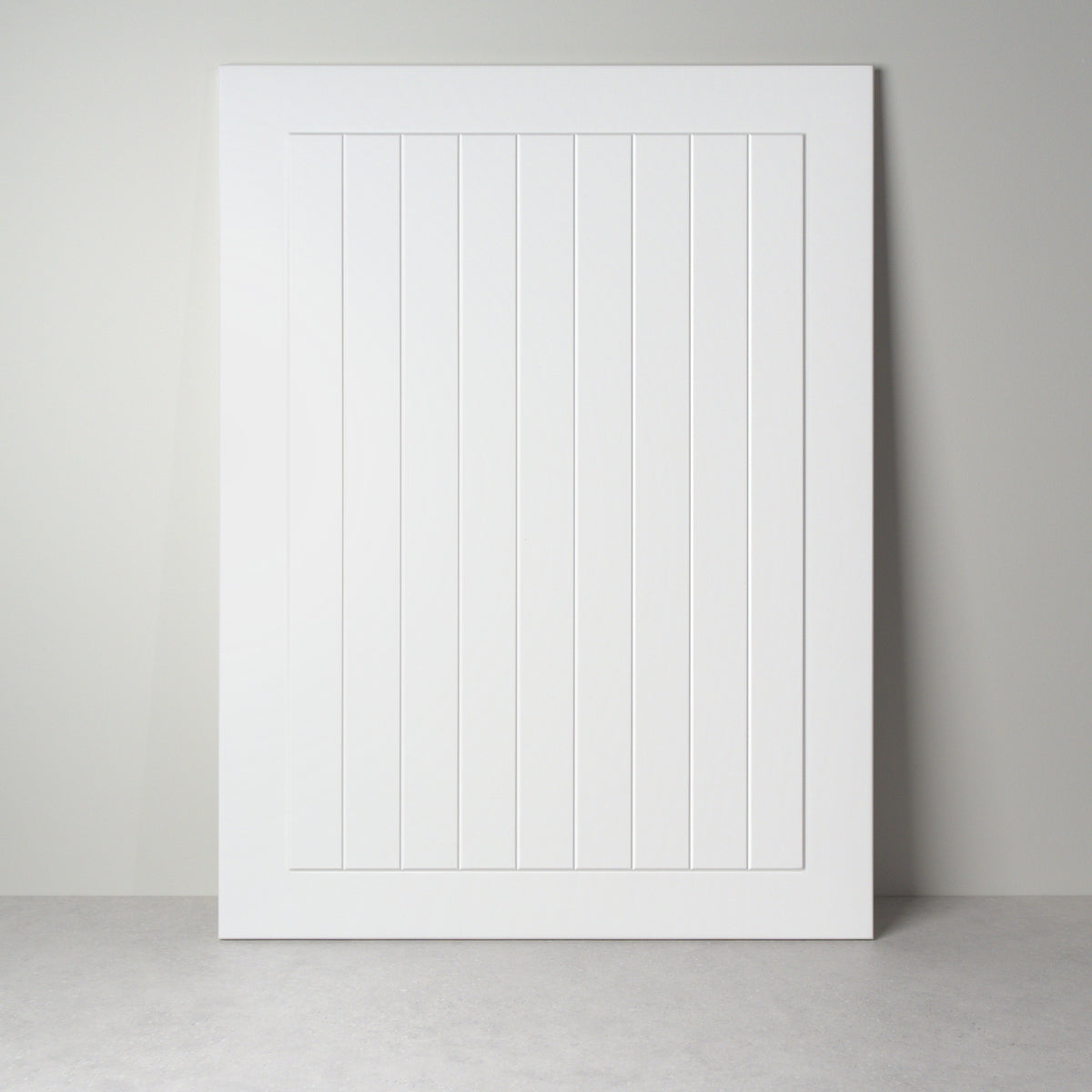 Hampton 19 mm front for IKEA furniture, white lacquer, frame with a vertically grooved panel