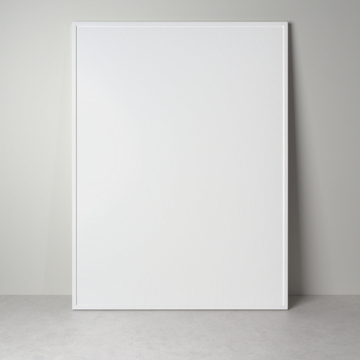 Linea front for IKEA furniture in white lacquer, a flat front with a frame along the edge, leaning against a wall