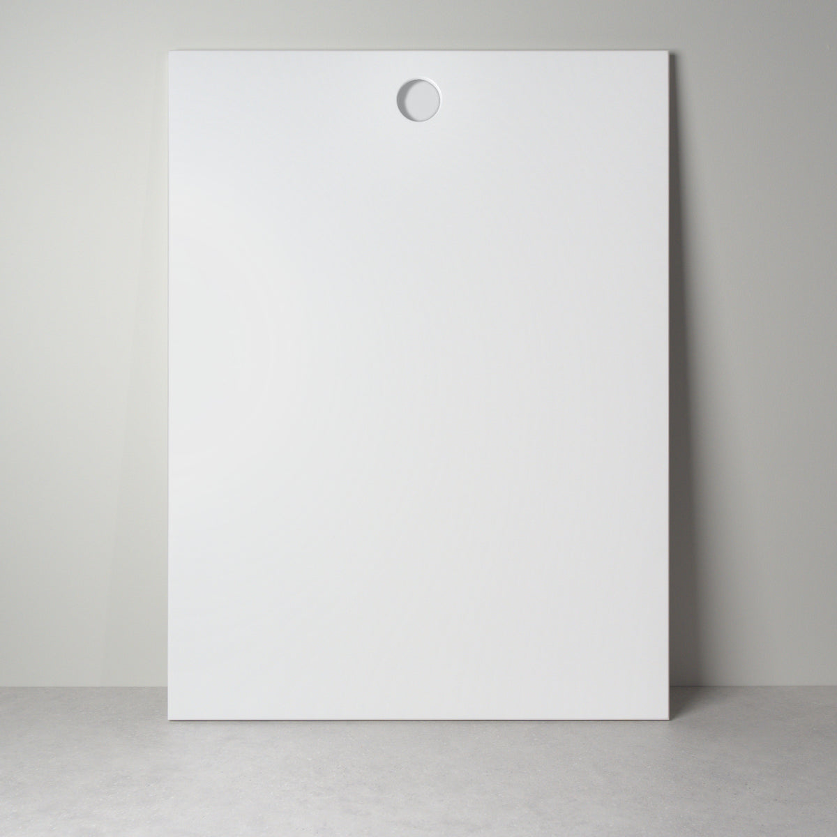 Round front for IKEA furniture, white lacquer with a round recessed handle, front view