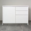 Kitchen cabinet with Linea fronts in white lacquer, a door and three drawers, front view
