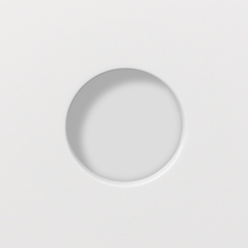 Round recessed handle in a Round front, interior in the same lacquer as the front, close-up