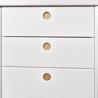 Drawers with white Round Oak fronts and round oak-lined handles, detail
