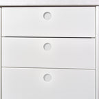 Drawers with white Round fronts and lacquered round handles, detail