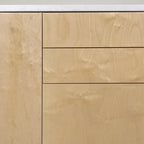 Gaps between drawers with birch plywood fronts, detail