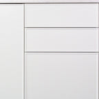 Drawers and door with Linea fronts, frames along the edges and even gaps, white lacquer