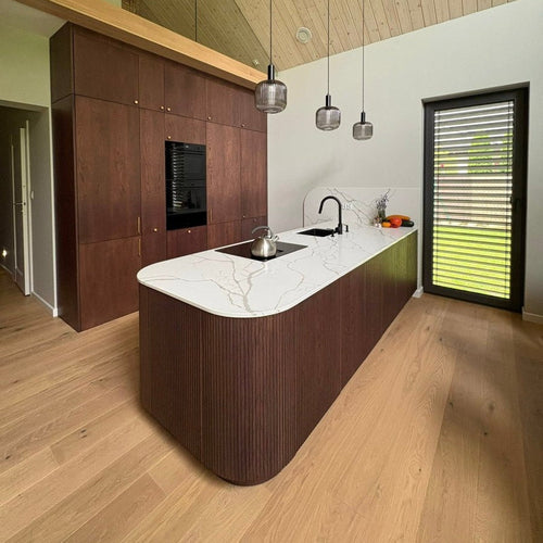 Smoked oak veneer front, dark stained oak on an IKEA cabinet