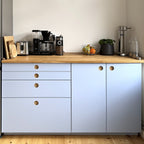 IKEA METOD base cabinets with Round Oak fronts in NCS S 0530-R80B and an oak worktop